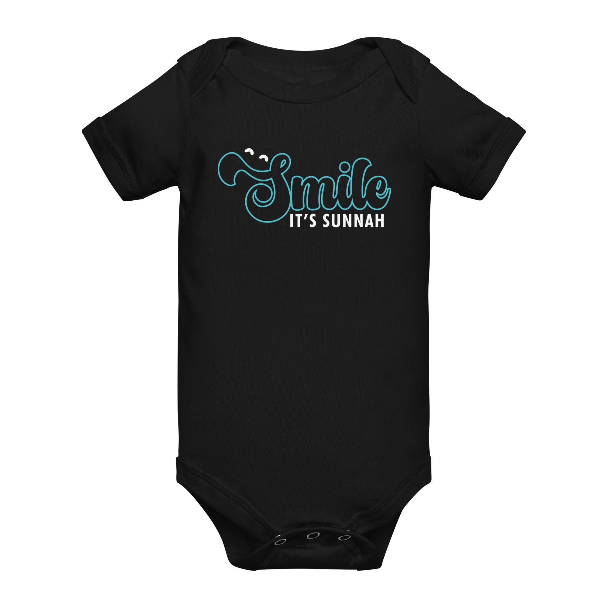 Smile It's Sunnah Baby Short Sleeve Romper - Islamic Baby Short Sleeve Romper - Islamic Quotes Baby Short Sleeve Romper - Muslim Newborn Gifts - Islamic Baby Gifts