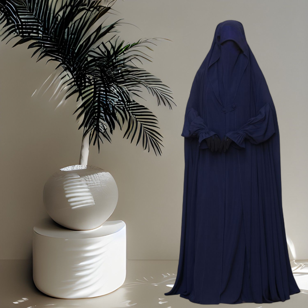 Beautiful Navy One-Piece Umil-Haya Jilbab - Bonus Niqab Included - Comfy Jilbab - Breathable Jilbab - Modest Clothing - Islamic Modest Clothing - Muslim Women Modest Clothing