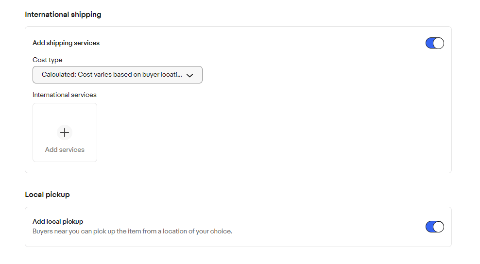 international shipping and local pickup