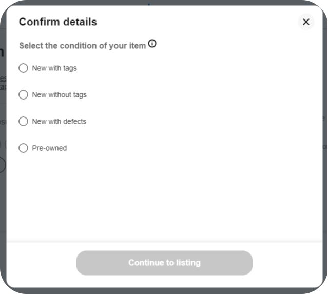 product condition when listing
