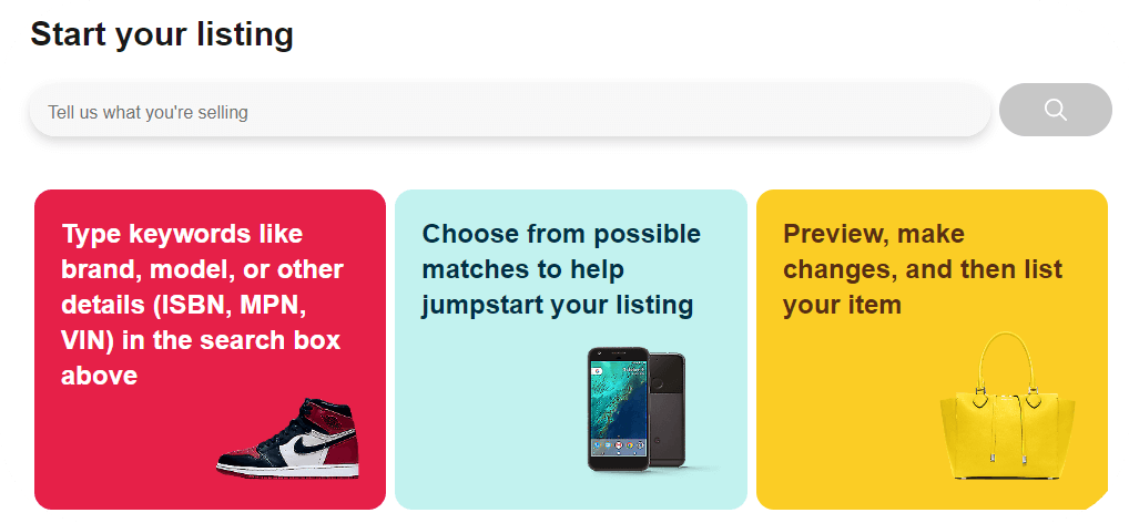 start a listing on eBay