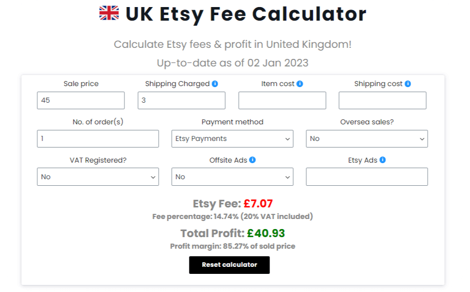 Etsy fee calculator (UK)