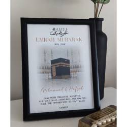 Perfect Gift A beautiful keepsake to celebrate a special spiritual journey. This elegant A5 frame can be personalised with names, dates or a heartfelt message, making it a thoughtful gift for loved ones returning from Umrah. Perfect for displaying at home as a reminder of this blessed milestone. Add names and date when ordering in the note