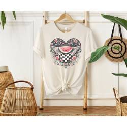 Perfect Gift Title: Unique Heart & Floral Keffiyeh Pattern T-Shirt - Bella + Canvas 3001 in White & Natural Description: Embrace a blend of style, comfort, and cultural richness with our Bella + Canvas 3001 T-shirt, beautifully adorned with a heart surrounded by florals and filled in with a traditional Palestinian keffiyeh pattern. This unique design not only stands out for its aesthetic appeal but also carries a deep cultural resonance, making it more than just a piece of clothing. Features: Material Excellence: Crafted from the soft and durable Bella + Canvas 3001 fabric, this t-shirt promises both comfort and longevity. It's lightweight, with just the right amount of stretch, perfect for everyday wear. Stunning Design: At the heart of the tee is a captivating design featuring a heart encased in floral motifs, filled with the iconic Palestinian keffiyeh pattern. The design is printed using high-quality, fade-resistant ink that ensures the vibrancy of the pattern remains intact wash after wash. Color Variants: Available in two timeless colors - pristine White and the soft, earthy tone of Natural. Each offers a perfect backdrop for the intricate keffiyeh pattern, making the design truly pop. Unisex Fit: The Bella + Canvas 3001 t-shirt boasts a unisex fit that is flattering for all body types. Its versatile cut ensures comfort and style for every wearer. Eco-Friendly Production: Committed to sustainability, these t-shirts are produced with eco-friendly practices, ensuring minimal environmental impact. Sizes: Available in a wide range of sizes (from XS to XXL), ensuring a perfect fit for everyone.Care Instructions: To keep your t-shirt looking its best, wash it on a gentle cycle with like colors and tumble dry on low. Avoid ironing directly on the print and use non-chlorine bleach only when necessary. Why Choose Our Keffiyeh Pattern T-Shirt? This t-shirt is not just a piece of clothing; it's a statement. It combines the comfort and quality of Bella + Canvas with a design that pays homage to Palestinian culture. Whether you're dressing up for a casual day out or seeking to make a meaningful statement with your wardrobe, this t-shirt fits all occasions. Add to Cart: Ready to wear your heart on your tee? Click "Add to Cart" and embrace the unique blend of culture, comfort, and style today! This classic unisex jersey short sleeve tee fits like a well-loved favorite. Soft cotton and quality print make users fall in love with it over and over again. These t-shirts have-ribbed knit collars to bolster shaping. The shoulders are tapered for a better fit over time. Dual side seams hold the garment's shape for longer. .: Made with 100% Airlume combed and ring-spun cotton, a lightweight fabric (4.2 oz/yd² (142 g/m²)) that is easy to layer, breathable. Perfect for active and leisure wear. .: The retail fit that is perfect for casual and semi-formal settings. The crew neckline adds a classic, neat style that's perfect for accessorizing..: Bella+Canvas manufactures all its products in the US and internationally in humane, no-sweat-shop, sustainable way and is part of the Fair Labor Association as well as Platinum WRAP certified.  .: The tear-away label minimizes skin irritations..: Fabric blends: Ash and Heather Prism colors - 99% Airlume combed and ring-spun cotton, 1% polyester; Heather colors - 52% cotton, 48% polyester; Athletic Heather and Black Heather - 90% cotton, 10% polyester. Watermelon Palestine, Watermelon Shirt, Free Palestine Shirt, Stand With Palestine, Palestine Flag Shirt, Palestine Protest, Save Palestine Tshirt, Palestine Sweatshirt, Palestine Solidarity, Palestinian Shirt, Palestine T-Shirt, Palestine Hoodie, Support Palestine