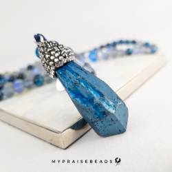 Islamic gifts  Grey Moonstone & Turquoise Tiger Eye Tasbih - Muslim Prayer Beads - 99 Beads Tasbih - Islamic Gifts at Riwaya