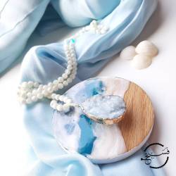 Islamic gifts  Ice Blue Druzy Pendant & White Trochus Shell Tasbih - Muslim Prayer Beads - 99 Beads Tasbih - Islamic Gifts at Riwaya