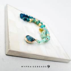 Islamic gifts  Turquoise Sea Sediment & Tiger Eye Bracelet - 33 Beads - Include Luxury Pouch and Gift Box - Muslim Prayer Beads - Islamic Gifts - Islamic Tasbihs - Muslim Tasbeeh - Luxury Tasbih - Luxury Prayer Beads at Riwaya