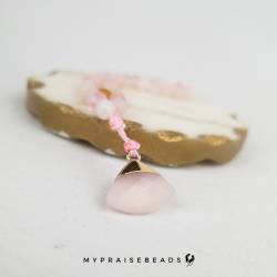 Islamic gifts  Rose Quartz & Moonstone Bracelet With A Fan Shaped Pendant - 33 Beads - Include Luxury Pouch and Gift Box - Muslim Prayer Beads - Islamic Gifts - Islamic Tasbihs - Muslim Tasbeeh - Luxury Tasbih - Luxury Prayer Beads at Riwaya