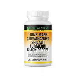 Islamic gifts Natural Mind & Body Booster – Cognitive and Energy Support Blend- 60 Capsules Vegan - Lion’s Mane, Shilajit, Ashwagandha, Turmeric & Black Pepper at Riwaya
