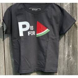 Perfect Gift Introducing our bold and meaningful Black "P is for Watermelon" T-shirt, a clever play on words that embodies solidarity and support for Palestine. Crafted with premium-quality fabric and designed for both comfort and style, this t-shirt features a creative design. The watermelon now transformed into a symbolic representation of Palestine, carries a profound message of unity and advocacy. The impactful design draws attention to the cause while embracing a meaningful statement. Perfect for individuals seeking to express their support for Palestine in a distinctive and creative manner. Its versatile and eye-catching design sparks conversations and raises awareness, making a powerful statement without saying a word. Available in sizes 3/4 years - 12-/13 years Size guide:Small&nbsp;3/4 years - 26" / 66cm Medium&nbsp;5/6 years - 28" / 71cm Large&nbsp;7/8 years - 30" / 76cm XL&nbsp;9/11 years - 32" / 81cm 2XL&nbsp;12/13 years - 34" / 86cm 100% Organic Cotton N.B: As all apparel is printed in-house please allow up to 2 weeks for delivery. Should you need the items sooner, please contact us and we do our best to help you Insha Allah.