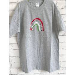 Perfect Gift Embrace solidarity with this vibrant and meaningful t-shirt. Featuring a unique design of a rainbow emerging from a watermelon, adorned with the iconic colours of the Palestinian flag, it symbolises hope, resilience, and unity. Each purchase of this t-shirt contributes 10% of its profits to support Palestine, standing in solidarity with its people during challenging times. Wear it proudly to show your support for a cause close to your heart and make a difference with every step you take. Size guide:Small&nbsp;3/4 years - 26" / 66cm Medium&nbsp;5/6 years - 28" / 71cm Large&nbsp;7/8 years - 30" / 76cm XL&nbsp;9/11 years - 32" / 81cm 2XL&nbsp;12/13 years - 34" / 86cm 100% Organic Cotton N.B: As all apparel is printed in-house please allow up to 2 weeks for delivery. Should you need the items sooner, please contact us and we do our best to help you Insha Allah.
