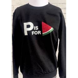 Perfect Gift Introducing our bold and meaningful Black "P is for Watermelon" Unisex Sweatshirt, a clever play on words that embodies solidarity and support for Palestine. Crafted with premium-quality fabric and designed for both comfort and style, this sweatshirt features a creative design. The watermelon now transformed into a symbolic representation of Palestine, carries a profound message of unity and advocacy. The impactful design draws attention to the cause while embracing a meaningful statement. Perfect for individuals seeking to express their support for Palestine in a distinctive and creative manner. Its versatile and eye-catching design sparks conversations and raises awareness, making a powerful statement without saying a word. We recommend going up by one size as the sweatshirts are smaller than standard sizes. Available in sizes small - xxl Small: 38 inches (96 cm)&nbsp; Medium: 40 inches (101 cm)&nbsp; Large: 42 inches (106 cm)&nbsp; XL: 44 inches (111 cm)&nbsp; 2XL: 46 inches (116 cm)  N.B: As all apparel is printed in-house please allow up to 2 weeks for delivery. Should you need the items sooner, please contact us and we do our best to help you Insha Allah.