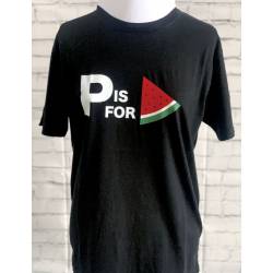 Perfect Gift Black P is for Watermelon Unisex T-shirt Introducing our bold and meaningful Black "P is for Watermelon" Unisex T-shirt, a clever play on words that embodies solidarity and support for Palestine. Crafted with premium-quality fabric and designed for both comfort and style, this t-shirt features a creative design. The watermelon now transformed into a symbolic representation of Palestine, carries a profound message of unity and advocacy. The impactful design draws attention to the cause while embracing a meaningful statement. Perfect for individuals seeking to express their support for Palestine in a distinctive and creative manner. Its versatile and eye-catching design sparks conversations and raises awareness, making a powerful statement without saying a word. We recommend going up by one size as the t-shirts are smaller than standard sizes. Available in sizes Small - XXL Small -&nbsp;35/37" / 88cm/94cm Medium -&nbsp;38/40" / 96cm/101cm Large -&nbsp;41/43" / 104cm/109cm XL- 44/46" / 111cm/116cm XXL-47/49" / 119cm/124cm  N.B: As all apparel is printed in-house please allow up to 2 weeks for delivery. Should you need the items sooner, please contact us and we do our best to help you Insha Allah.
