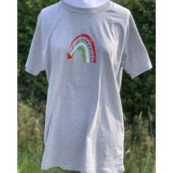Perfect Gift Embrace solidarity with this vibrant and meaningful t-shirt. Featuring a unique design of a rainbow emerging from a watermelon, adorned with the iconic colours of the Palestinian flag, it symbolises hope, resilience, and unity. Each purchase of this t-shirt contributes 10% of its profits to support Palestine, standing in solidarity with its people during challenging times. Wear it proudly to show your support for a cause close to your heart and make a difference with every step you take. Small -&nbsp;35/37" / 88cm/94cm. Medium -&nbsp;38/40" / 96cm/101cm. Large -&nbsp;41/43" / 104cm/109cm. XL- 44/46" / 111cm/116cm. XXL-47/49" / 119cm/124cm N.B: As all apparel is printed in-house please allow up to 2 weeks for delivery. Should you need the items sooner, please contact us and we do our best to help you Insha Allah.