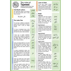 Islamic Gifts A5 Gloss Laminated Card Tajweed Rules - Quran Islamic Learning Recitation Rules - Islamic Rules of Tajweed Learning - Reading Quran Rules at Riwaya