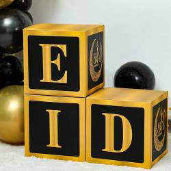 Islamic gifts Black and Gold Jumbo Eid Blocks/Boxes - Eid Decoration - Eid Decor - Eid Home Decor - Islamic Eid Decor at Riwaya