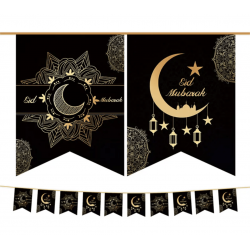 Islamic gifts Black Crescent Moon Eid Mubarak Bunting Banner Geometric - Eid Decoration - Eid Decor - Eid Home Decor - Islamic Eid Decor at Riwaya