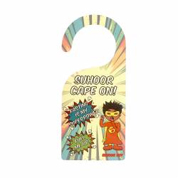 Perfect Gift Encourage your little ones to wake up for Suhoor this Ramadan with our Suhoor Boy door hangar. Perfect for your little superheroes! Suhoor Boy is one of the characters from D&D Equilibrium's Ramadan Superheroes. Measures 23cm x 10cm (approximately)