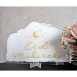 Islamic gifts Eid Mubarak Acrylic Sign Table Decor White & Gold - Eid Mubarak Sign - Eid Decoration - Eid Decor - Eid Home Decor at Riwaya