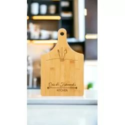 Perfect Gift Personalised Engraved Wooden Serving/ Chopping Bamboo Board This makes a beautiful statement for your kitchen. It makes a unique aesthetic piece to display or use in the Kitchen worktop area. It is a gift for all occasions such as housewarming, weddings, anniversary, birthdays and much more.Bamboo board details:Length 31.5cmWidth 20cmHeight 1.2cmWeight 400gPersonalised details:Please enter Names with 's in the last name.Please ensure correct spelling is entered we cannot change this once it has been engraved.Any queries please get in touch. We are more than happy to help.We do not accept returns our items are personalised and bespoke to each individual. We cannot resell our products once it has been printed.