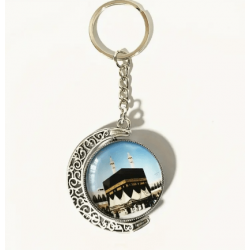 Islamic Gifts Rotating Double-Sided Moon-Shaped Keychain With Sacred Kaba in Mecca - Islamic Muslim Arabic Keyring For Men - Islamic Accessories - Islamic Gifts - Islamic Souvenirs at Riwaya