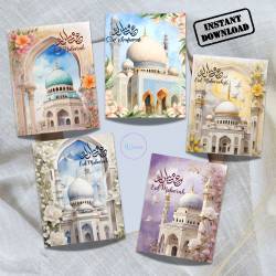 Islamic gifts  Eid Mubarak Card - Set of 6 Card - Eid Gifts Printable - A2 size Card - Instant Download Islamic Card - Digital Printable Muslim Kids Card - Eid Gifts For Kids at Riwaya