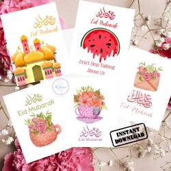 Islamic gifts  Eid Mubarak Card - Set of Islamic Cards - Eid Gifts Printable - A2 Size Card - Instant Download Islamic Card - Eid Gifts For Kids Card - Eid Al Fitr Card Gifts at Riwaya
