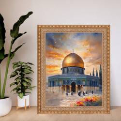 Islamic gifts Al-Aqsa Mosque Golden Sky | Watercolor Printable | Digital Islamic Wall Art | Sacred Masjid Poster | Palestinian Decor | Dome of the Rock at Riwaya