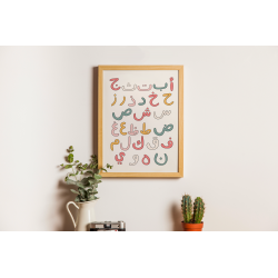Perfect Gift Introduce your child to the beauty of the Arabic language with this vibrant Arabic Alphabet Poster. Designed to make learning engaging, this educational wall art is perfect for nurseries, playrooms, or classrooms. Features: Educational Design: Each letter is accompanied by a corresponding word, aiding in vocabulary building. High-Quality Print: Printed on premium paper ensuring durability and a crisp display. Versatile Decor: Ideal for Islamic nursery decor, kids' rooms, or educational settings. This poster serves as both a decorative piece and a learning tool, making it an excellent gift for Muslim kids and families keen on embracing the Arabic language. *Frame not included. Colours may vary slightly due to monitor settings.*
