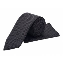 Perfect Gift DESCRIPTION A geometric suit accessory set by SI. This black and berry-toned tie with a matching pocket square will add flair to your formal attire perfect for any occasion and season. Also available in other colours. Tie width: 7.5cm Pocket square width: 21cm Pocket square length: 21cm MATERIAL AND CARE Material information: 100% Microfiber