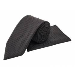 Perfect Gift DESCRIPTION A geometric suit accessory set by SI. This black and brown-toned tie with a matching pocket square will add elegance to your formal attire perfect for any occasion and season. Also available in other colours.&nbsp; Tie width: 7.5cm Pocket square width: 21cm Pocket square length: 21cm MATERIAL AND CARE Material information: 100% Microfiber