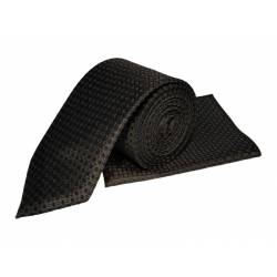 Perfect Gift DESCRIPTION A geometric suit accessory set by SI. This black and white-toned tie with a matching pocket square will add elegance to your formal attire perfect for any occasion and season. Also available in other colours.&nbsp; Tie width: 7.5cm Pocket square width: 21cm Pocket square length: 21cm MATERIAL AND CARE Material information: 100% Microfiber