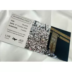 Islamic gifts  Hajj Umrah Gift Boarding Pass | Personalised Islamic Travel Voucher | Eid Gift for Muslims | Ramadan Surprise | Hajj Gifts | Foiled or Printed at Riwaya