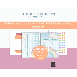 Perfect Gift Welcome and thanks for visiting us ⭐️This product includes two PDF formats:**an A3 poster and A4 version.**This digital duo is comprehensive set of tools that will**nurture positive habits**Easily track progress**assign tasks**monitor activities**through a Behavior Chart, Daily Chore Chart, Salah and Azkar Tracker, while motivating with a rewarding star-based system.