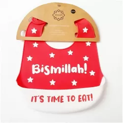 Perfect Gift 'Bismillah' Silicone Food Catcher Baby Bibs Features: 6 position fasteningFoldableDishwasher safeStainproofLightweight, high quality siliconeFood Safe / BPA free