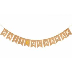 Islamic gifts Hajj Mubarak Hessian Burlap Fabric Pennant Bunting Banner - 1 Line Hajj Mubarak Banner - Hajj Decoration - Hajj Banner - Hajj Celebration Decor - Islamic Decor at Riwaya