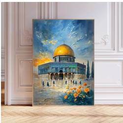 Islamic gifts Al-Aqsa Mosque Blue Golden Sky | Watercolor Printable | Digital Islamic Wall Art | Sacred Masjid Poster | Dome of the Rock | Boho Muslim Home at Riwaya