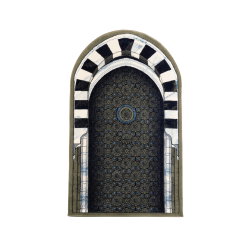 Perfect Gift A sacred space framed by the arches of the Holy Mosques. The Arches Prayer Rug draws direct inspiration from the iconic striped arches found within the sacred mosques of Makkah and Madinah. From the black and ivory stonework to the symmetrical design, every element echoes the reverence and rhythm of these blessed spaces—bringing the majesty of masjid architecture beneath your feet. Its domed silhouette and finely patterned prayer area offer both spiritual focus and visual beauty, creating a calm and intentional space for every sujood. Expertly woven by Mada Carpets in the Madinah province of Saudi Arabia. Product Highlights:   Inspired by the Holy Mosques – reflects the striped marble arches of Al-Masjid al-Haram and Al-Masjid an-Nabawi ﷺ  Domed Silhouette – arched top adds visual elegance and mirrors traditional mihrab design  Premium Craftsmanship – made from heat-set yarn and polypropylene for durability and softness  Comfort & Support – 8mm pile offers gentle cushioning for prayer  Hygienic & Practical – antibacterial, antifungal, moth-repellent, and washable  Dimensions – 70cm x 110cm  High Knot Density – 1 million knots/m² for rich texture and intricate structure  Pray beneath a design that mirrors the arches of the sacred sanctuaries—where generations have bowed, wept, and found peace. Ilhaam ™ – Exclusive UK & European Distributor of Mada Carpets, KSA