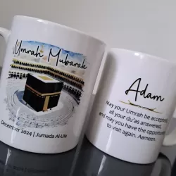 Perfect Gift Personalised Umrah Mubarak Mug gift, welcome your loved ones back from Umrah!! In the personalisation section please type the name you would like on the mug and the month/year 7-10 days delivery No refunds on personalised goods
