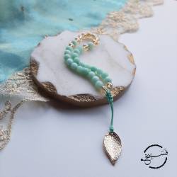 Islamic gifts  Amazonite & Gold Leaf Bracelet - 33 Beads - Include Luxury Pouch and Gift Box - Muslim Prayer Beads - Islamic Gifts - Islamic Tasbihs - Muslim Tasbeeh - Luxury Tasbih - Luxury Prayer Beads at Riwaya
