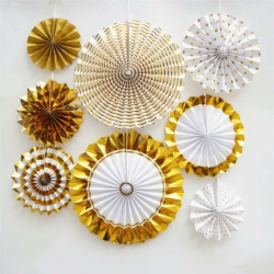 Islamic gifts 8pcs/set Gold Silver Paper Fans Set Party-Eid Decorations Party Banner Balloons at Riwaya