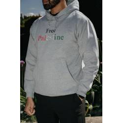 Perfect Gift Wear the message that echoes across the world. Free Palestine. This heather grey hoodie carries the major slogan of the global demonstrations: Free Palestine. A bold and unyielding statement, this piece gives voice to the countless people standing in solidarity with the Palestinian cause. Embroidered with high quality threads in the colours of the Palestinian flag: green, white, red, and black, this hoodie transforms a powerful message into a wearable act of resistance and unity.