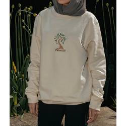 Perfect Gift Showcasing the importance of the olive tree in the homeland of Palestine and its culture. The olive trees are very integral to the hearts of the Palestine home. This design not only shows the beauty of the trees but claims the recognition of its vitality. &nbsp;&nbsp;- vanilla beige hoody. Thread colours brown and green&nbsp; &nbsp;