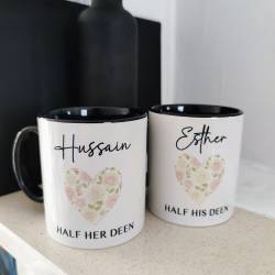 Islamic gifts  Personalised Wedding Mugs - Islamic Wedding Gifts - Islamic Gifts For Couples - Newly Wed Muslim Gift - Half His Deen Half Her Deen Gift - Nikkah Gifts - Muslim Couple Gift - Islamic Mug Set at Riwaya