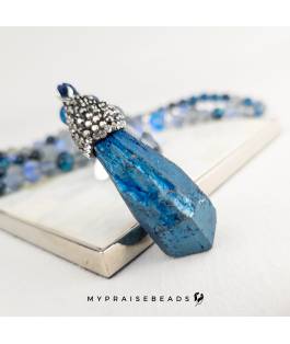 Islamic gifts  Grey Moonstone & Turquoise Tiger Eye Tasbih - Muslim Prayer Beads - 99 Beads Tasbih - Islamic Gifts at Riwaya