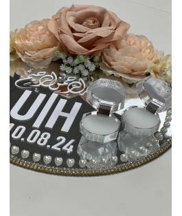 Perfect Gift Personalised Nikkah Wedding Ring Plates – Elegant Islamic Wedding Decor Enhance your Nikkah ceremony with our stunning personalised wedding ring plates, designed to celebrate love and commitment. Each plate is custom-crafted with exquisite detail, featuring names, dates, or meaningful messages, making it a perfect addition to your Islamic wedding decor. Our Nikkah ring plates beautifully combine tradition and modern elegance, serving as a timeless keepsake of your special day. Whether as a centrepiece during the ceremony or a cherished memento, these plates are ideal for couples who value unique and personal touches in their wedding celebrations. Celebrate your union with a piece that reflects your love and individuality. Perfect for gifting or enhancing your Muslim wedding ceremony decor.  WHEN PLACING AN ORDER, PLEASE REFER TO THE 'ADD A NOTE' SECTION AND INCLUDE:&nbsp; 1) NAMES - Please enter these in the order you'd like them displayed. Or if you'd just prefer initials.2) DATE - We can print either the English calendar date or the Islamic calendar, please specify which you would like.&nbsp; 3) SHORT QUOTE - If you would like one. Not everyone chooses to have one.&nbsp; Here are some examples: And We created you in pairs.&nbsp;78:8And He placed between you affection and mercy.&nbsp;30:21 4) FONT COLOUR - White, Gold or Black. The most common is the White.