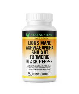 Islamic gifts Natural Mind & Body Booster – Cognitive and Energy Support Blend- 60 Capsules Vegan - Lion’s Mane, Shilajit, Ashwagandha, Turmeric & Black Pepper at Riwaya