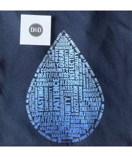 Perfect Gift Introducing our exquisite Ramadan-themed tote bag, crafted from 100% organic cotton. This eco-conscious accessory honours the sacred observance of Ramadan with its symbolic design. At the heart of this tote bag lies a profound message, captured in a single drop of water meticulously crafted from words intricately associated with Ramadan. From "fasting" to "prayer," "patience" to "spirituality," each word intertwines to form the essence of this holy month within the outline which reads "No, not even water. Not a single drop." This poignant reminder echoes the solemn commitment of Ramadan, where devout believers abstain from all forms of nourishment, including water, from dawn until dusk. It's a testament to the unwavering dedication and discipline observed during this period of spiritual introspection and purification. Its durable organic cotton construction ensures both style and sustainability, making it a companion for everyday errands or special Ramadan gatherings. Embrace the essence of Ramadan with every carry, and let this tote bag serve as a reminder of the profound spiritual journey undertaken during this blessed month. Available in Natural or Navy