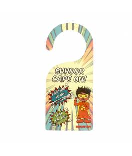 Perfect Gift Encourage your little ones to wake up for Suhoor this Ramadan with our Suhoor Boy door hangar. Perfect for your little superheroes! Suhoor Boy is one of the characters from D&D Equilibrium's Ramadan Superheroes. Measures 23cm x 10cm (approximately)