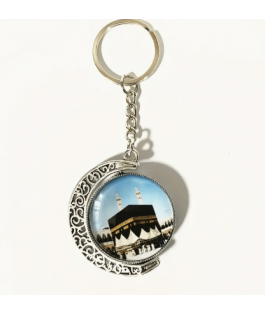 Islamic Gifts Rotating Double-Sided Moon-Shaped Keychain With Sacred Kaba in Mecca - Islamic Muslim Arabic Keyring For Men - Islamic Accessories - Islamic Gifts - Islamic Souvenirs at Riwaya